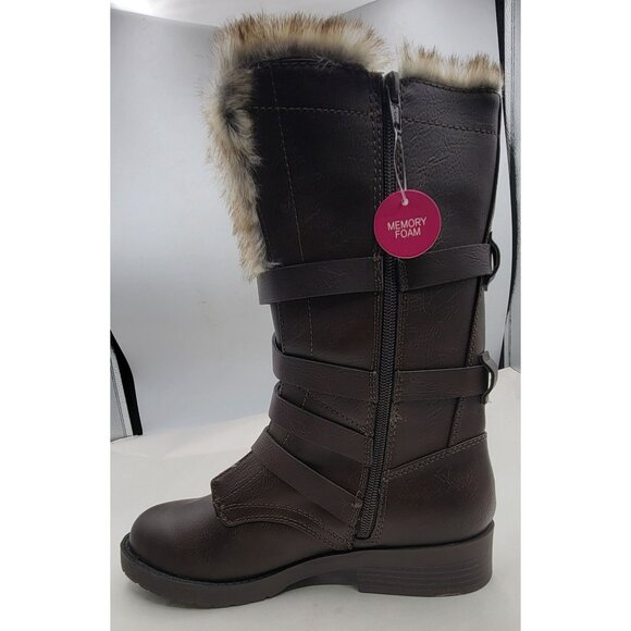 SO Boots Faux Leather Fur-Lined Buckle Strap Memory Foam Womens Size 8 in Box - Picture 5 of 11